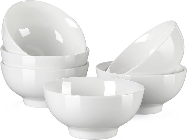 LOVECASA, Series Sweet, White Porcelain Bowl, Unbreakable Cereal Pasta Bowls Microwave& Dishwasher Safe, Reusable Tableware Dinnerware Fruit Snack Container