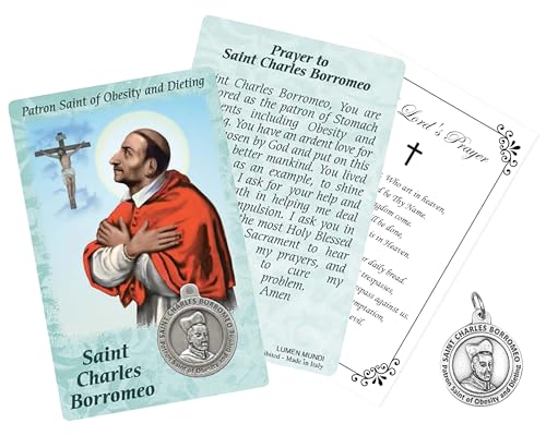 Ensemble de dévotion religieuse avec carte de prière Saint Charles Borromée