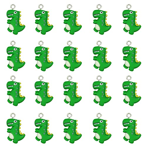Yymsen 20Pcs Dinosaur Pendant Charm, Love Little Dinosaur Resin Pendant Charm, Cute Resin Dinosaur Pendant Amulet Girl Earrings Bracelet Necklace Diy Made (Pitch Green) #TOP4