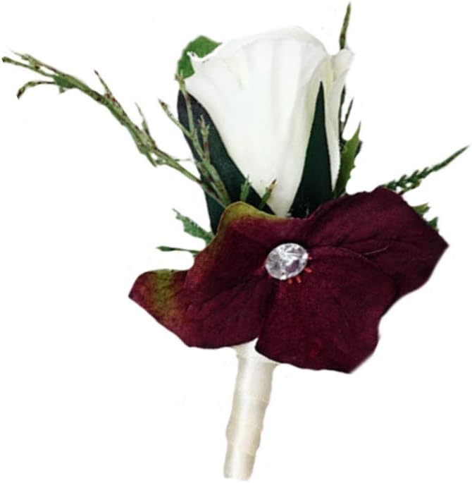 Angel Isabella, LLC Bouquet Corsage Boutonniere-Burgundy Cream Ivory Faux Flower Wedding Prom Homecoming Dance Event Flowers (10" Bridal Bouquet)
