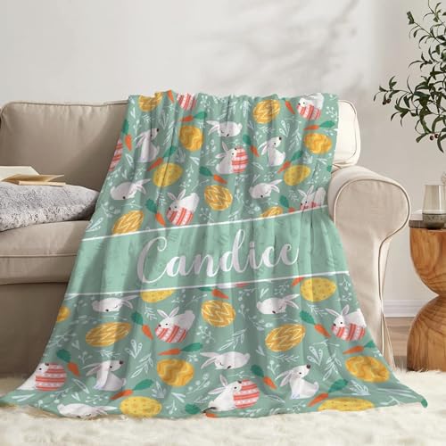 SUPERICH Personalized Easter Bunnies Eggs Blanket Gifts Easter Bunnies Eggs Print Custom Blanket with Name Super Soft Fleece Throw Blankets Air Conditioning Blanket for Couch Bed 50x40 in for Kid