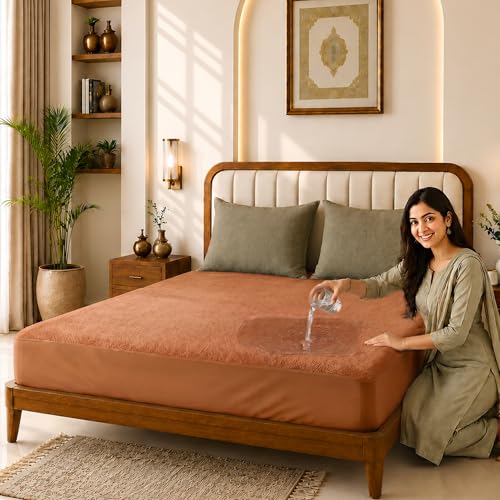 Image of Glassiano Cotton Feel Terry Ultra Soft Waterproof Mattress Protector | Breathable - Hypoallergenic Mattresses Cover with Elastic Strap for King Bed (72x80 inch|6x6.6 feet, Golden - Pack of 1)