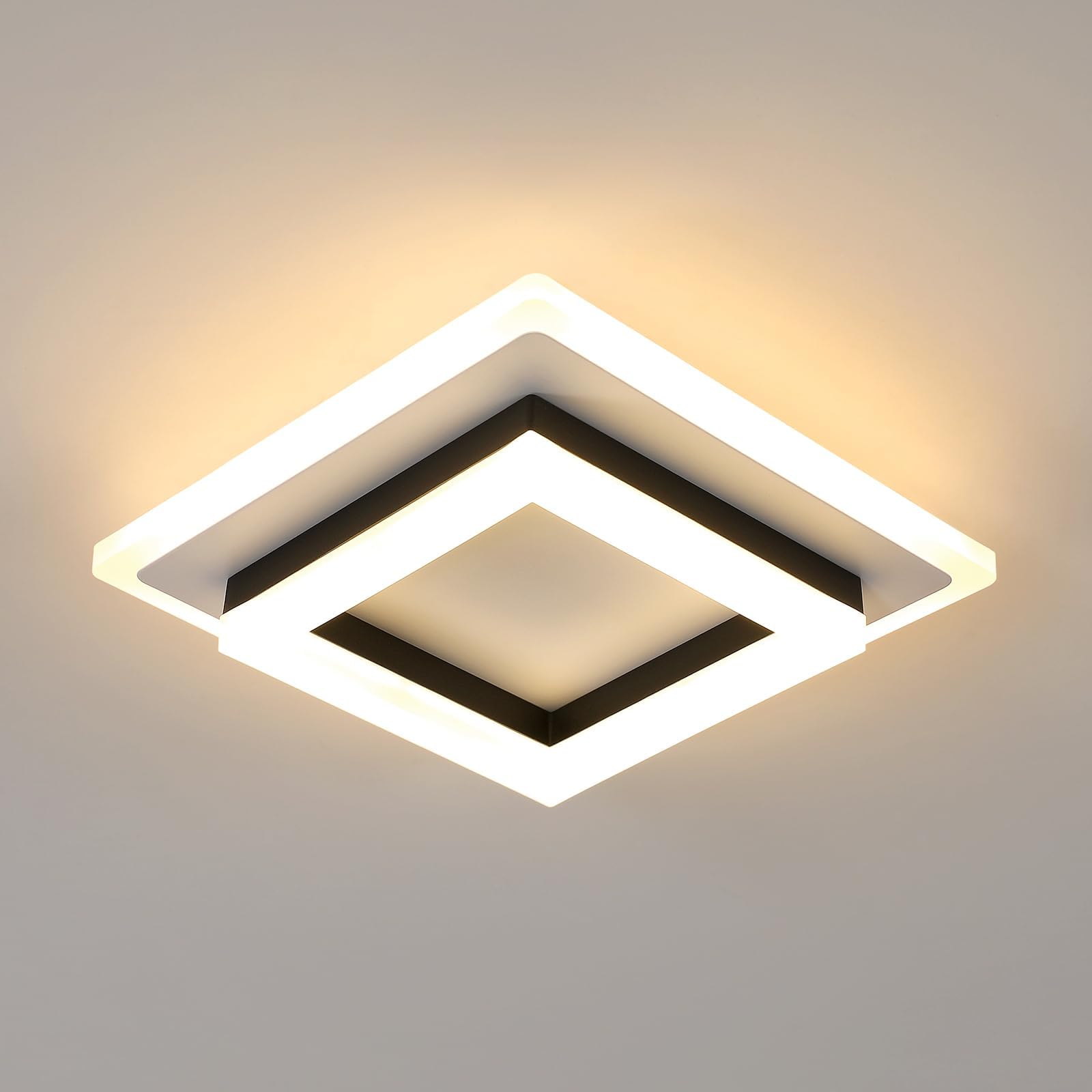 Modern LED Ceiling Light, 24W 2700LM Square Ceiling Lights, Black Ceiling Lamp LED for Bedroom Hallway Office Kitchen Living Room, Warm White 3000K, 20CM