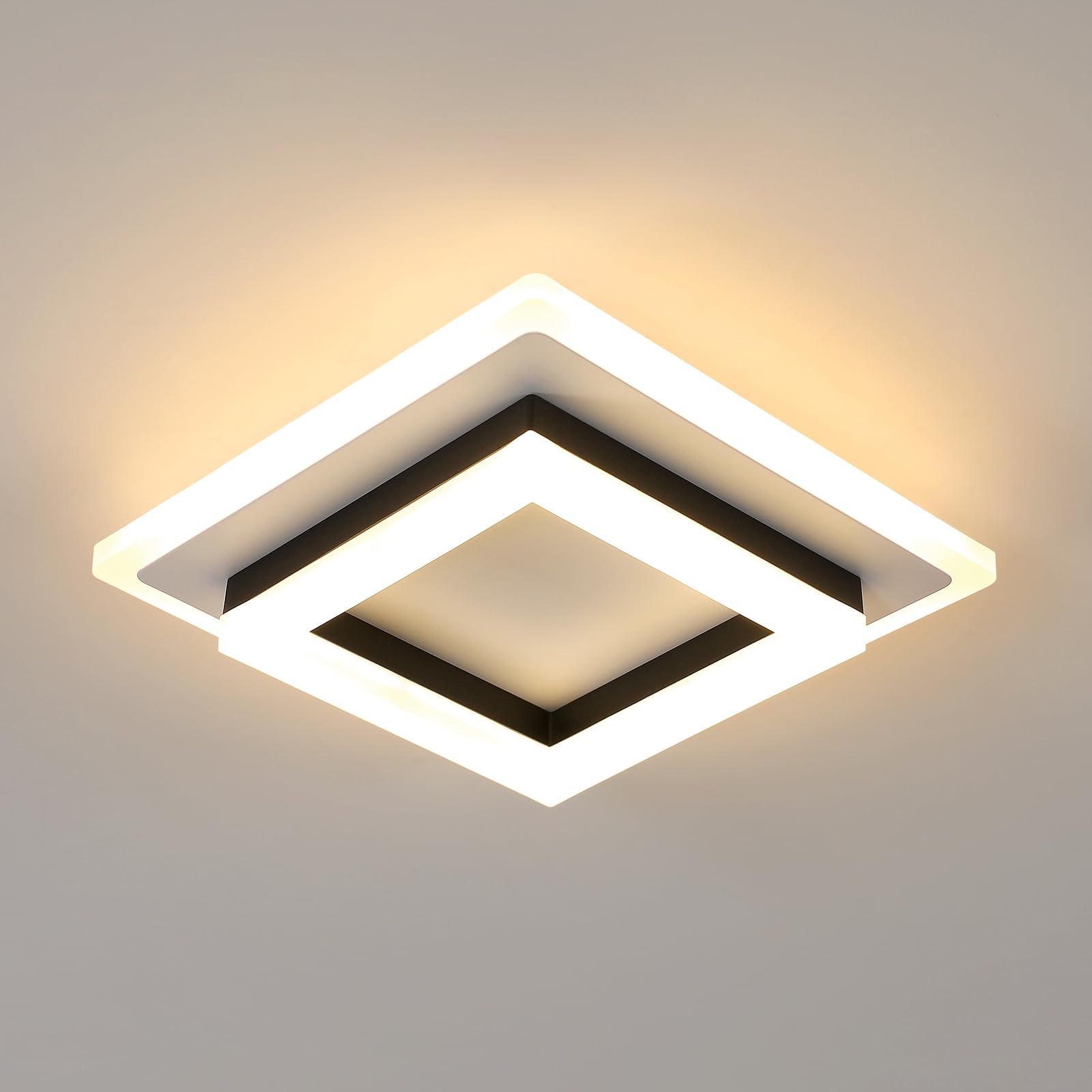 Plafon LED Techo, 24W 2700LM Moderna Cuadrada Plafón Luz Led, Lámpara de Techo Acrílico Negro para Salón Dormitorio Cocina Pasillo Oficina, Blanco Cálido 3000K, 20CM