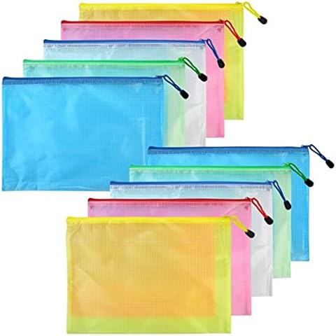 10 pcs A5 Zipper File Bags, baotongle Zippered Waterproof PVC Pouch Plastic Zip Document Filing Folder 5 Colors Cover