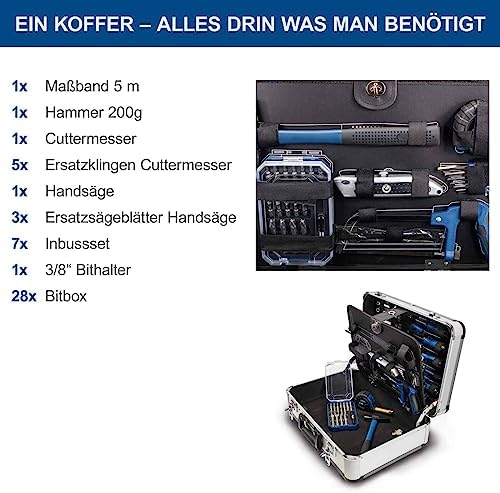 Bild 5 - Scheppach TB150 Aluminium Werkzeugkoffer gefüllt 101-tlg Werkzeug Set | Werkstattkoffer mit Schraubenschlüssel, Hammer, Zange, Schraubendreher und gängigen Werkzeugen, Ideal für Werkstatt & Haushalt