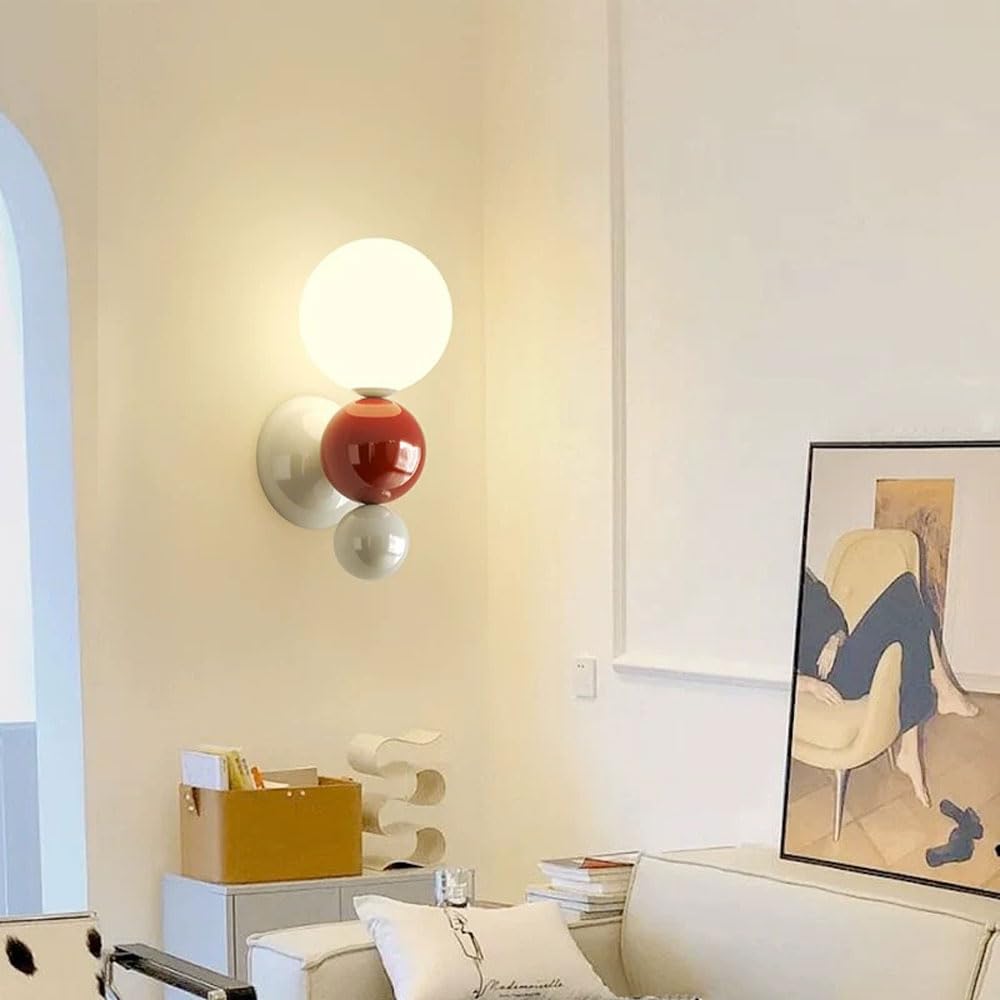 Aplique de Pared con Bola de Cristal Blanco lechoso: luz Decorativa de Estilo francés para Dormitorio, Sala de Estar y pasillos (Blanco y Rojo)