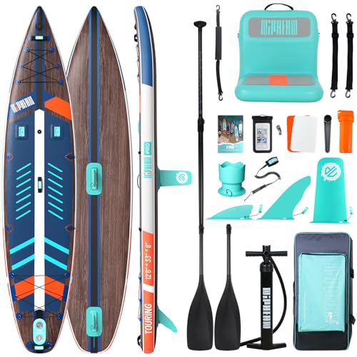Niphean PRO (Extra Large) Paddle Board, 12'6" Stand Up Inflatable Paddle Board with Seat, Pressure Gauge, Multifunctional Base, Enhanced Glide & Stability for 600LB 3 People, Family SUP, Long Distance