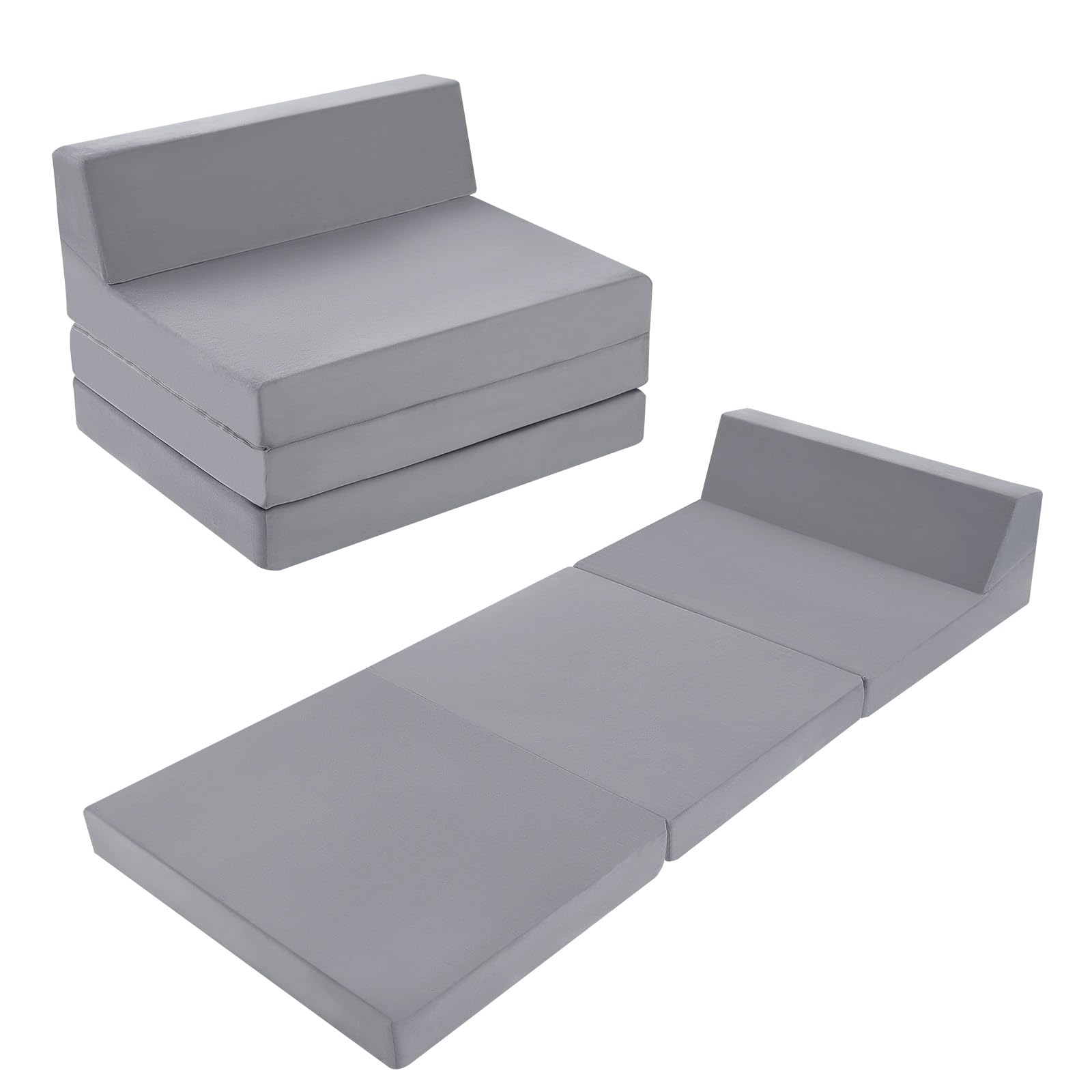 MeMoreCool Folding Floor Mattress Single, High Density Foam Fold Out Sofa Chair Z Bed, Foldable Futon Mattress, Portable Guest Bed Folding Couch for Sleeping, Car Tent, Travel, Grey