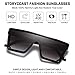 STORYCOAST Square Sunglasses for Women Men Fashion Big Frame Flat Top Sun Glasses Mirror Lens (Bright Black-Gradient Gray)