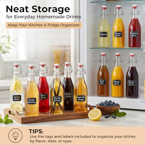 Image of Ruckae Swing Top Glass Bottles,Flip Top Glass Bottle with Lids Sealable Kombucha Bottle for Brew Beer Syrup Vanilla Extract Air Tight Bottles for Gift (12 oz 10 pack)