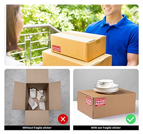 Image of Fragile Stickers for Shipping Moving Boxes 2000 Fragile Labels 2 x 3 Inch Fragile Tape for Shipping Handle with Care Sticker-4 Rolls, Red