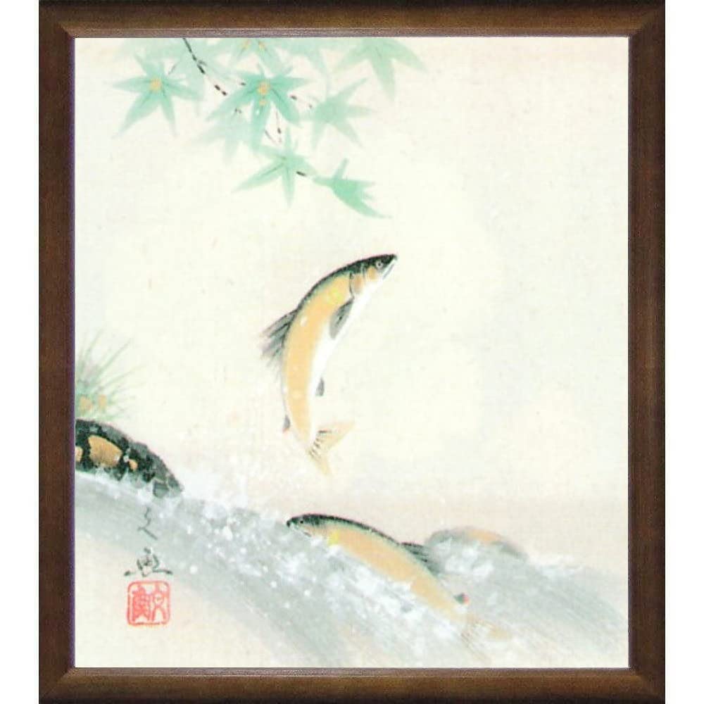 【真作】絵画　日本画（色紙）　鮎図　魚と水草　和の美　W165 bfde51659e8be38d770e404c4c4a05
