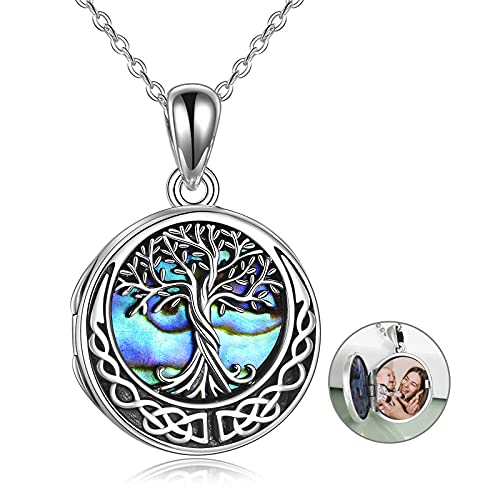 Urone Celtic Knot Tree Of Life Locket Necklace Sterling Silver Abalone Shell Tree Of Life Locket Necklace That Holds Pictures For Women Jewelry #TOP26