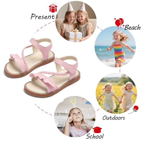 Image of PHIRAMIN Toddler Girl Sandals - Flower Girl Dress Shoes Open Toe Little Kid Flats