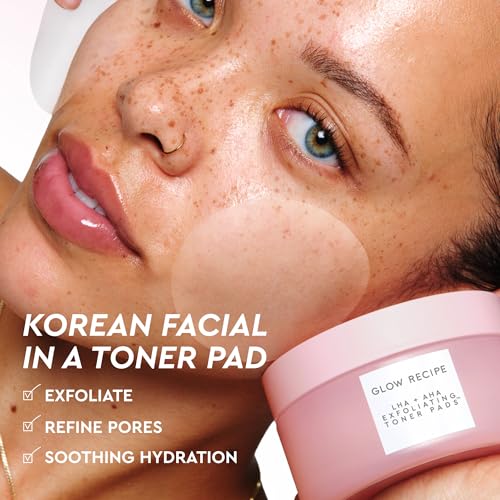 Image of Glow Recipe LHA + AHA Toner Pads - Korean Exfoliating Toner for Face - Pore Minimizer - Hydrating Toner Pads - 5 Gentle Acids, Watermelon Enzymes, Hydrating Botanicals (60 Face Pads)