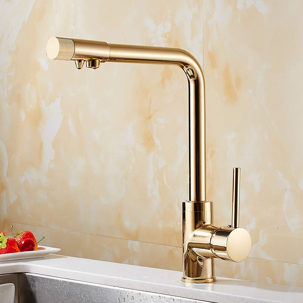 ZYCHSJXA Gold/Black/Chrome/Oatmeal Brass Kitchen Faucets 360 Rotation Mixer Tap 3 Way Faucet Water Purification Sink Tap,Gold