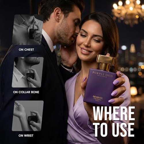 Image of Arabian Aroma Purple Oud Eau de Parfum, Saffron & Pink Pepper Long Lasting Bold Luxury Perfume, 50ml