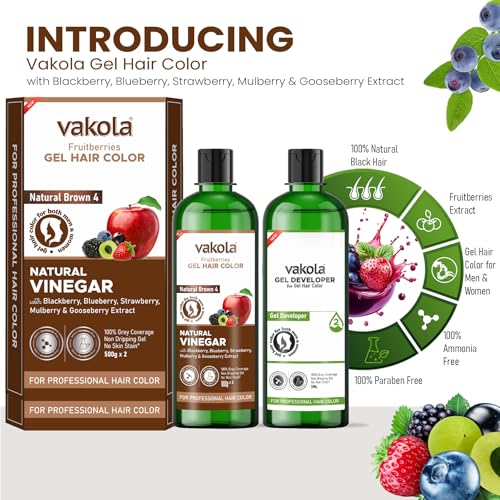 Image of Natural Brown 20 Minutes Gel Hair Color, Fruitberries Extracted - 100% Grey Coverage, No Skin Stain- 500ML Developer and 500ML Colorant, Pack of 1