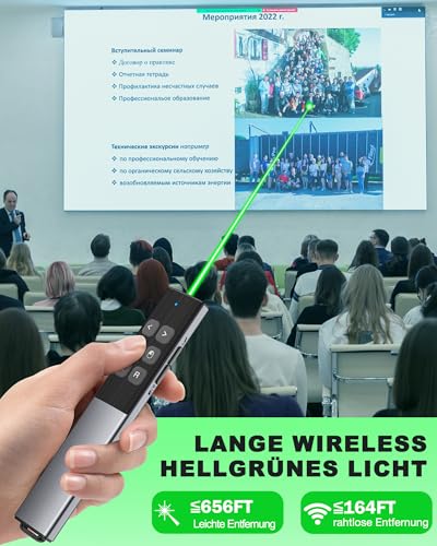 Coogamefly USB C Maus Presenter, 2 in 1 USB und Type-C Empfänger Presenter mit Hyperlink/Lautstärkeregler/Vollbild-/Schwarzbild, 2.4G Wireless Powerpoint Fernbedienung für Windows/Linux/Android