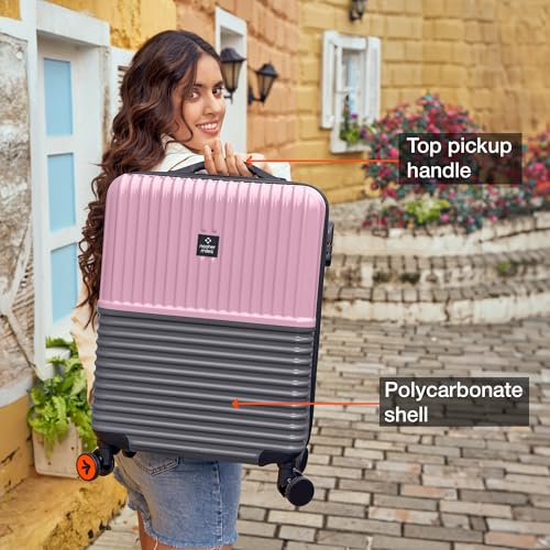 Image of Nasher Miles Istanbul Hard-Sided ABS and PC Cabin Luggage 20 inch | 55cm | 8 Wheels Small Trolley Bag for Travel | Suitcase (Pink Grey)