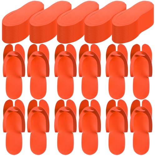 JaGely 100 Pairs Disposable Pedicure Slippers Bulk 3 mm EVA Disposable Flip Flops Kit Spa Pedicure Sandals Guest Slippers Spa for Adult Foot Nail Salon Party Supplies Travel Hotels Home(Orange)