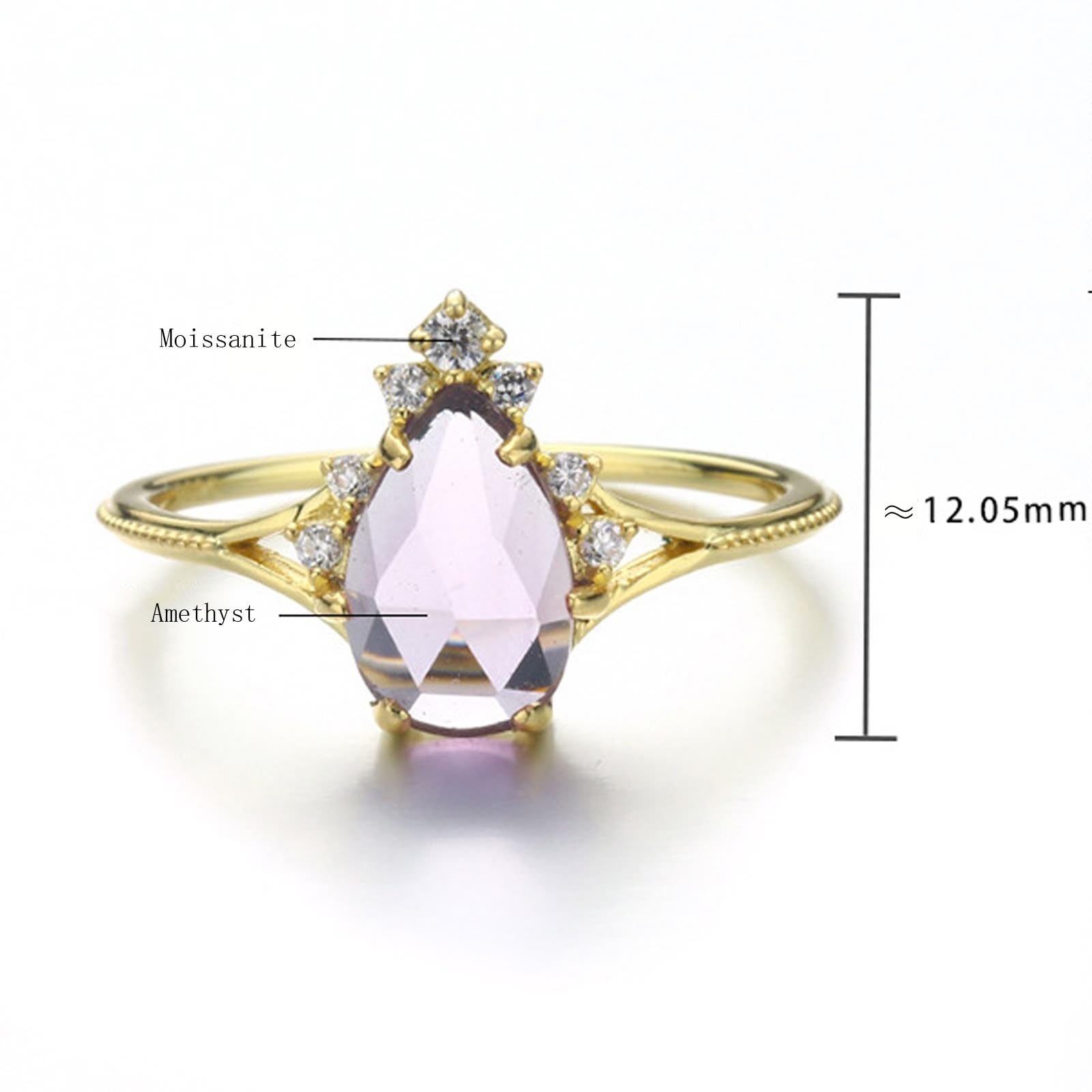 Alianzas de oro de 9 K/14 K/18 K con gota de amatista morada, anillos de pareja