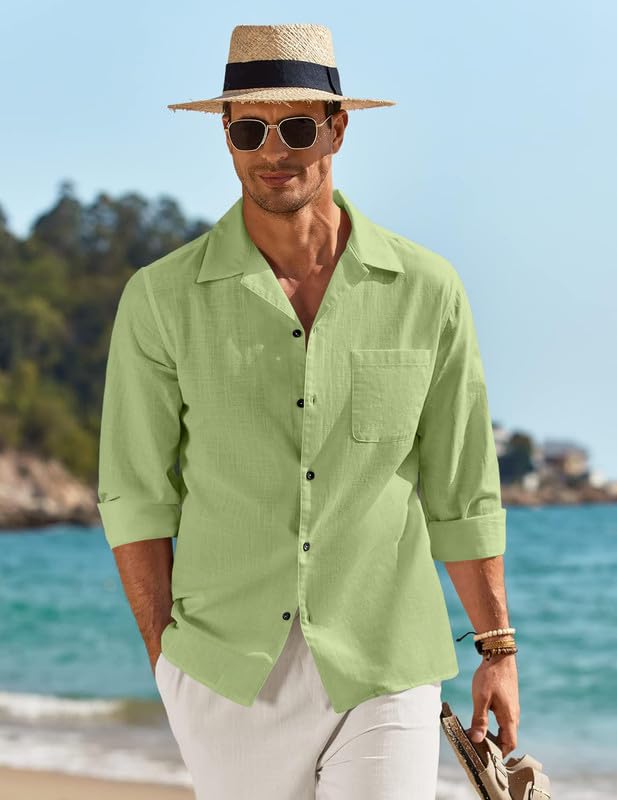 Image of Combo of Men's Casual Cotton Blend Shirt || Long Sleeve Button Down with Spread Collar | Lightweight Breathable Fabric | Stylish Solid Shirt for Beach, Office & Everyday Wear Pack of 2