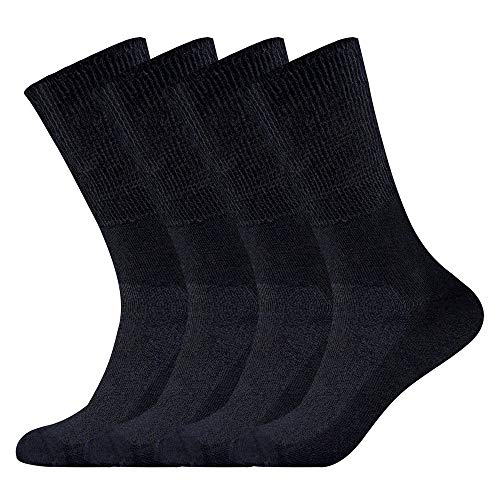 Busy Socks Diabetic Socks for Women, Ladies Crew Hospital Neuropathy Stretchy Black Socks 4 Pairs