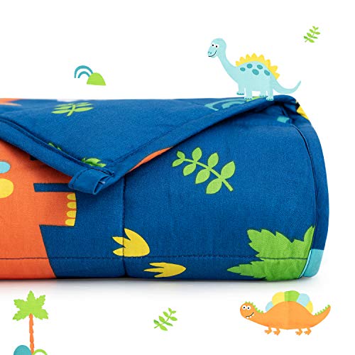 Sivio Gewichtsdecke, 1,4 kg, 90x120 cm, Therapiedecke Schlafhilfe Stressabbau, 100% Natürliche Baumwolle, Hypoallergene Glasperlen, Blaue Dinosaurier