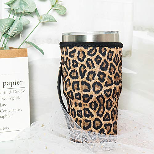 HaiMay 2 Pieces Reusable Iced Coffee Cup Sleeve Neoprene Insulated Sleeves Cup Cover Holder Ideal for 30oz-32oz Tumbler Cup,Trenta Starbucks,Large Dunkin Donuts, Leopard Style - Thumbnail 6