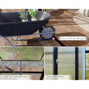 Howe 14x95x9 ft polycarbonate greenhouse with 2 vents and double swing doors 6ft added wall height walk in large winter greenhouse sunroom aluminum greenhouse for outdoors black  urban country home decor