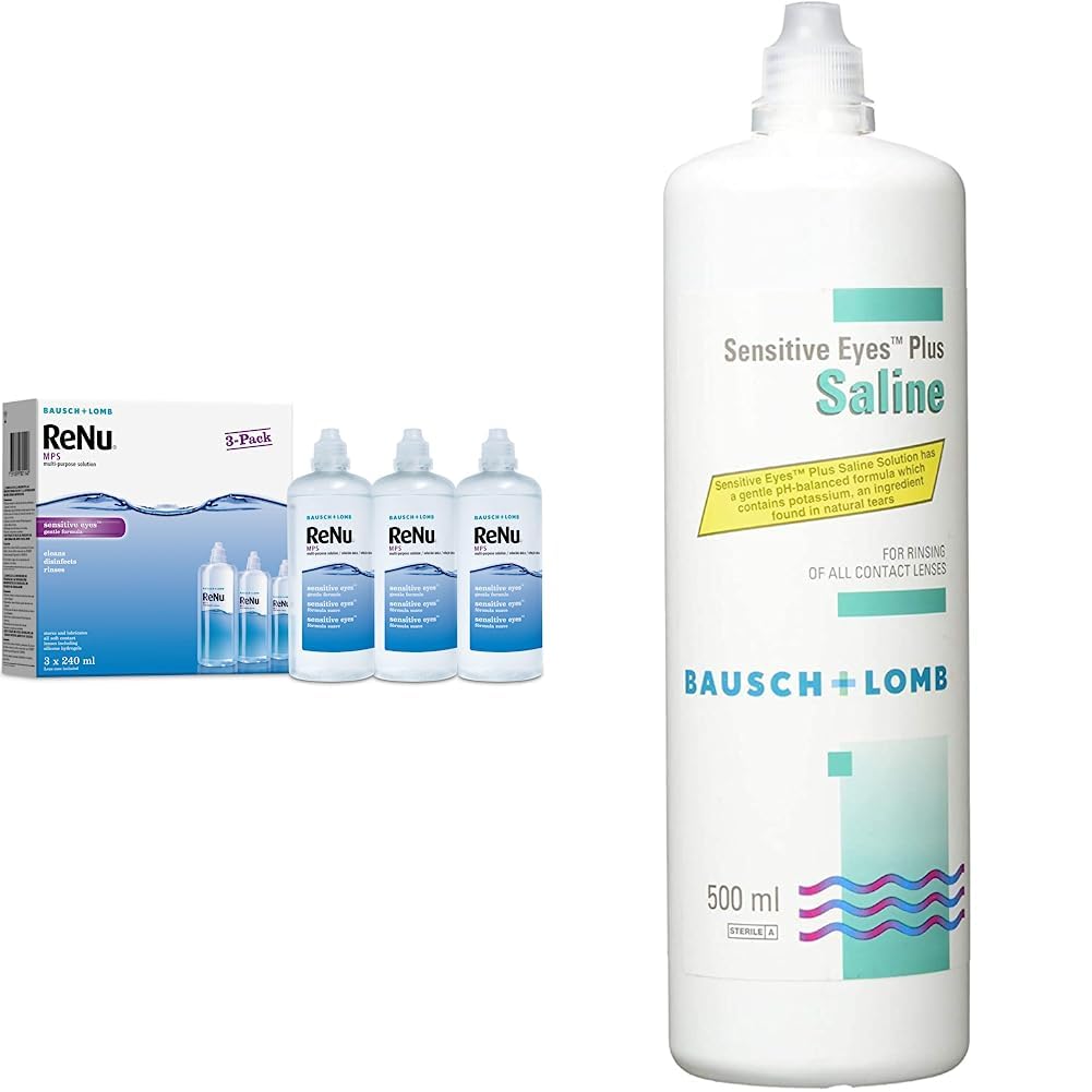 ReNuMulti-Purpose Contact Lens Solution 3 x 240ml - Soft Contact Lenses for Comfortable Wear & Bausch & Lomb Sensitive Eyes Saline Solution 500ml