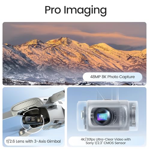 HS900PRO Drones with Camera for Adults 4K, 48MP 8K Photos, 4K/30FPS Video, 3-Axis Gimbal, GPS Auto Return, 10KM 5.8GHz Transmission, 60-mins Fly Time, AI Quick Shots, Under 249g - Image 3