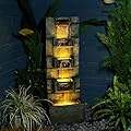 Sunlinua 41.1" Garden Water Fountain Outdoor – 5-Tier Modern Cascading Resin Waterfall Fountain with LED Light, Mossy Stone Look, Floor-Standing Outdoor Water Feature for Patio, Yard, Deck, Home Décor