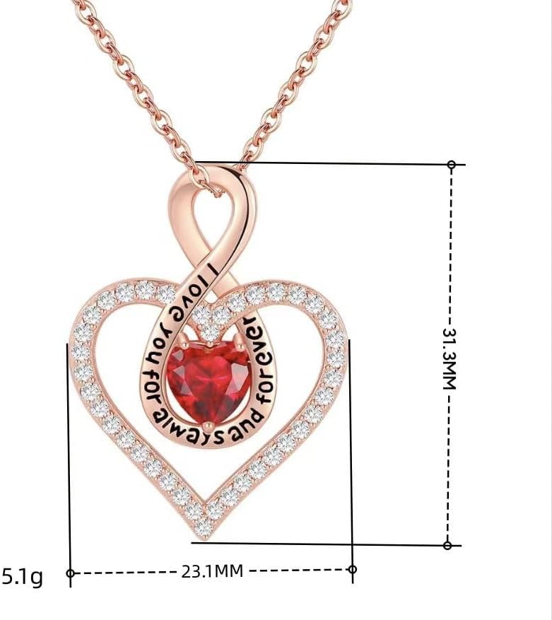 Moissanite Heart Necklace for Women, 18K Rose Gold Plated Romantic Pendant for Anniversary Birthday, 925 Sterling Silver Jewelry for Wife Girlfriend Mom Her - Red - Image 2