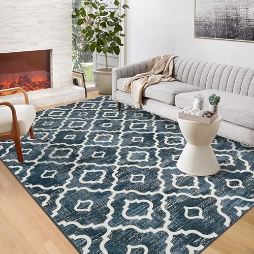 GlowSol Washable Rugs 8x10 Modern Trellis Rugs Rugs Neutral Rugs Distressed Rug Bedroom Large Rug Living Room Rug Stain Resisitant Dining Room Soft Large Carpet Abstract Home Décor Rug 8x10