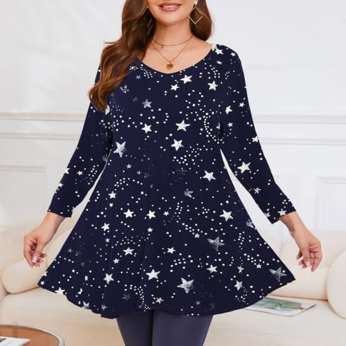 Image of LARACE Tunics 3 /4 Sleeve Plus Size Tops for Women V Neck Loose Fit Flowy Clothing for Leggings