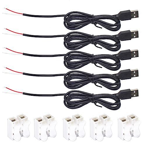 Cable USB macho de 2 hilos para reparar dispositivos y alimentar proyectos DIY pack de 5 piezas