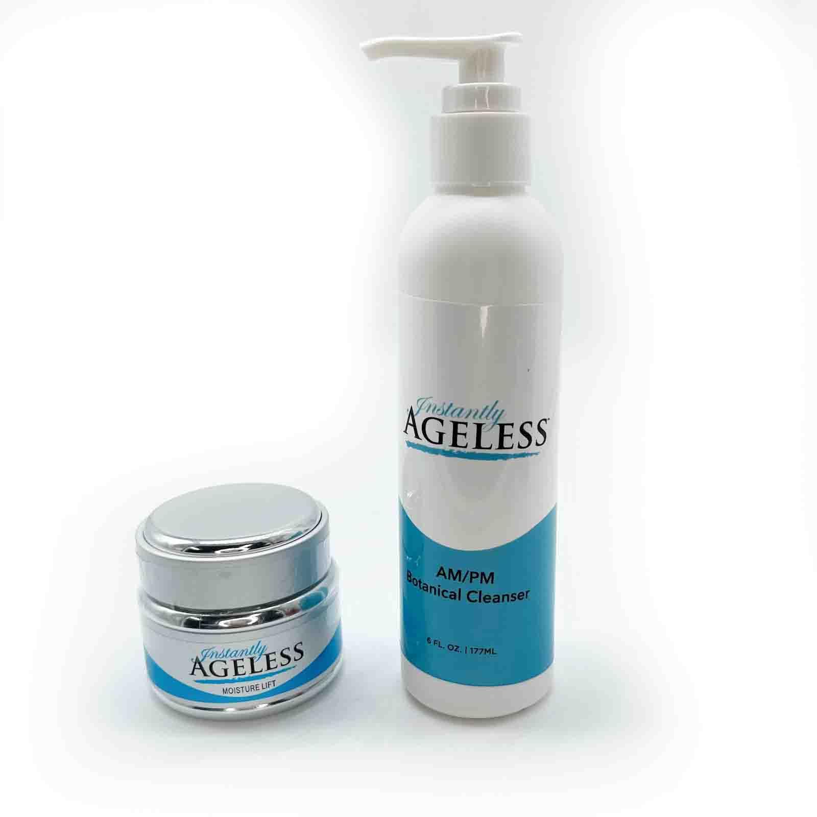 Instantly Ageless SkinCare Daily Radiance Duo - AM/PM Botanical Cleanser & Daily Moisturizer - Hydrating Face Wash with Glycolic Acid & Anti-Aging Moisturizer with Sodium Hyaluronate - All Skin Types