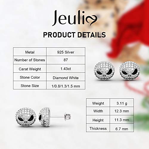 Jeulia Nightmare Earrings Jack Stud Earrings for Women Men Diamond 925 Sterling Silver Punk Drop Gothic Skeleton Dangle Hoop Black Piercing Earrings Halloween Jewelry Romantic Jewelry Gift for Her Christmas Birthday Gift3