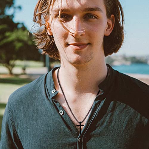 IEFLIFE Cross Necklaces Gifts for Men, Silver/Gold/Black Cross Necklace Box Chain Necklace for Men, Fathers Day Christmas Religious Christian Gift for Dad Son Grandpa Boyfriend Husband3