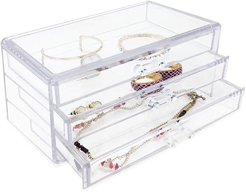 Miniatura 4 de Isaac Jacobs Organizador de joyas apilable de acrílico transparente de 3 cajones, estuche de cosméticos y maquillaje con bandejas de 3 cajones,