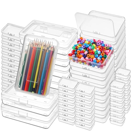 Image of Leelosp 64 Pack Mixed Sizes Small Plastic Containers Clear Empty Bead Storage Containers Mini Rectangular Boxes with Lids Sensory Bin Organizer for Small Items Craft Jewelry Projects