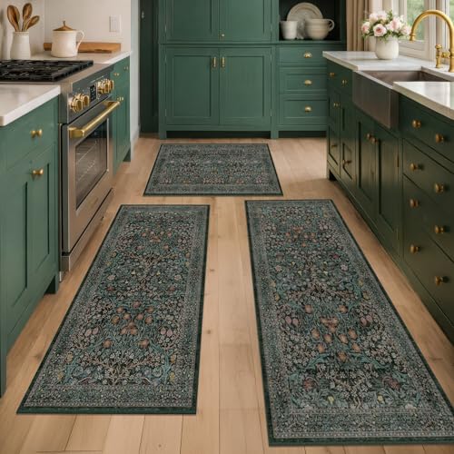 Black Green Botanical Rug Set