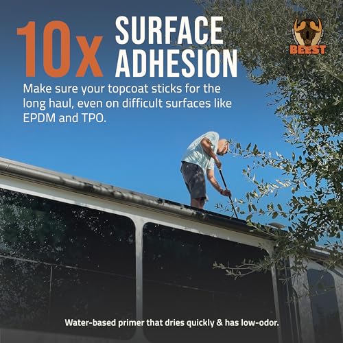 BEEST Multi-Purpose Primer - Gray, 1 Gallon Covers up to 250 Sq Ft| Liquid Rubber Deck Coating - Elastomeric Roof Coating - Water-Based, High-Adhesion Bonding Primer for Concrete, Metal, Wood, TPO