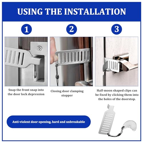 Cerradura Portatil Puerta Viaje, Pestillo De Bolsillo Cerrojo Puerta Sin Agujeros Acero Inoxidable Con Bolsa De Almacenamiento Seguro Puerta Desde El Interior Para Hotel Hogar Apartamento Dormitorio - Image 5