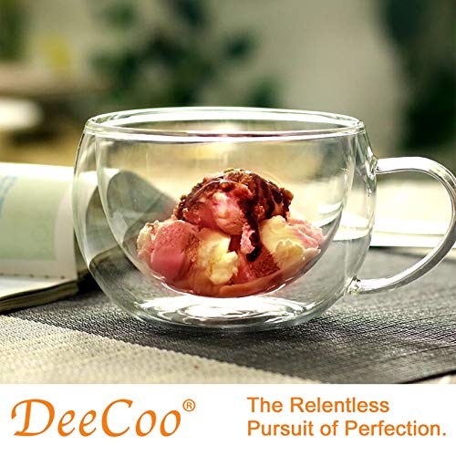 DeeCoo Double Wall Cappuccino Glass Mugs 8.5oz, Clear Coffee Mug Set of 4 Espresso Mug Cups,Double Wall Insulated Glass Mug with Handles (Latte Glasses,Tea)
