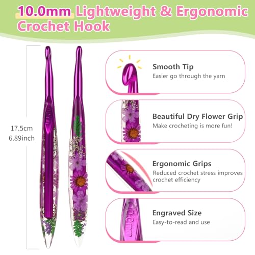 Image of Katech 10mm Crochet Hook for Arthritic Hands, Long Aluminum Inline Hooks