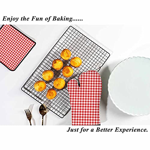 Samgula Red Gingham Oven Mitts And Pot Holders Sets Stripes Squares Plaid Oven Mitt Heat Resistant 3Pcs For Cooking Baking Bbq #TOP5